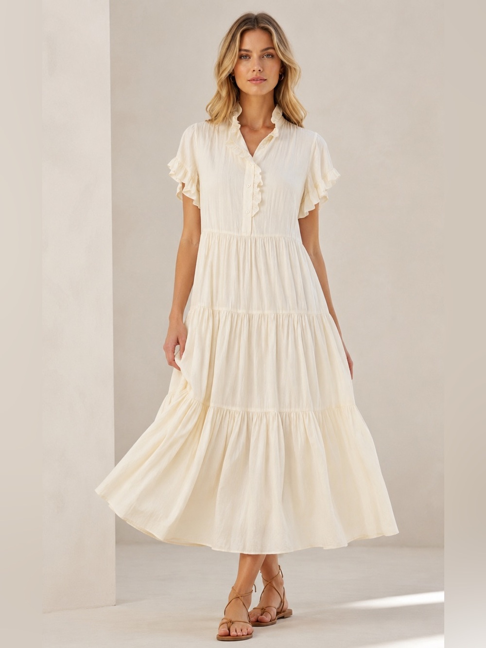 Mille Victoria Tiered Ruffle Maxi Dress XXS White 100% Cotton NWOT Cottagecore